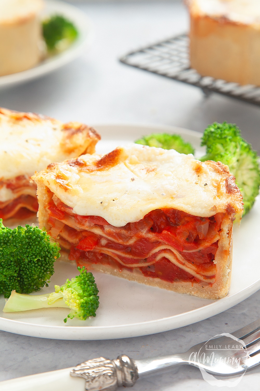 Vegetarian lasagne pies - shown sliced