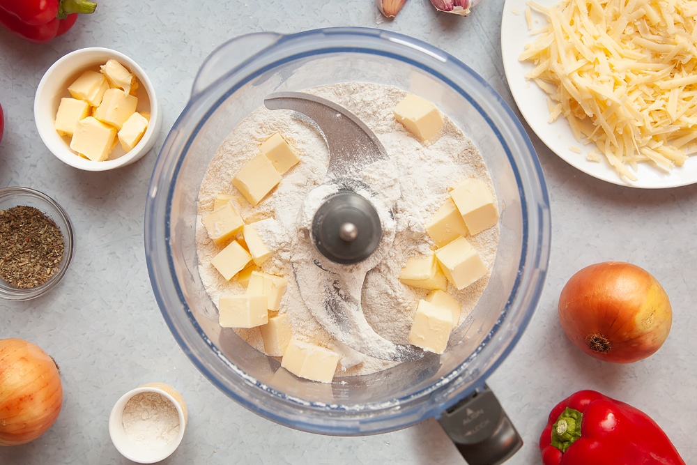 Dry ingredients in a food processor