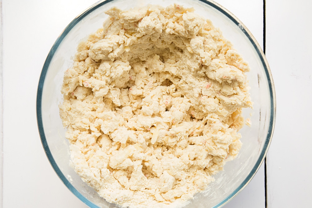 Chilli cheese savoury scones mix in a mixing bowl