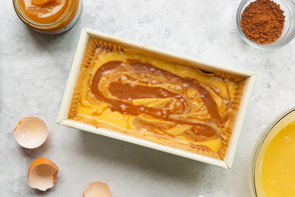 Swirl the cake mixture gently