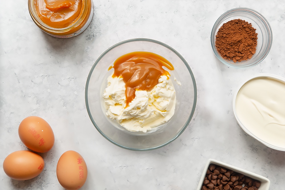 Salted caramel and cream cheese in a bowl