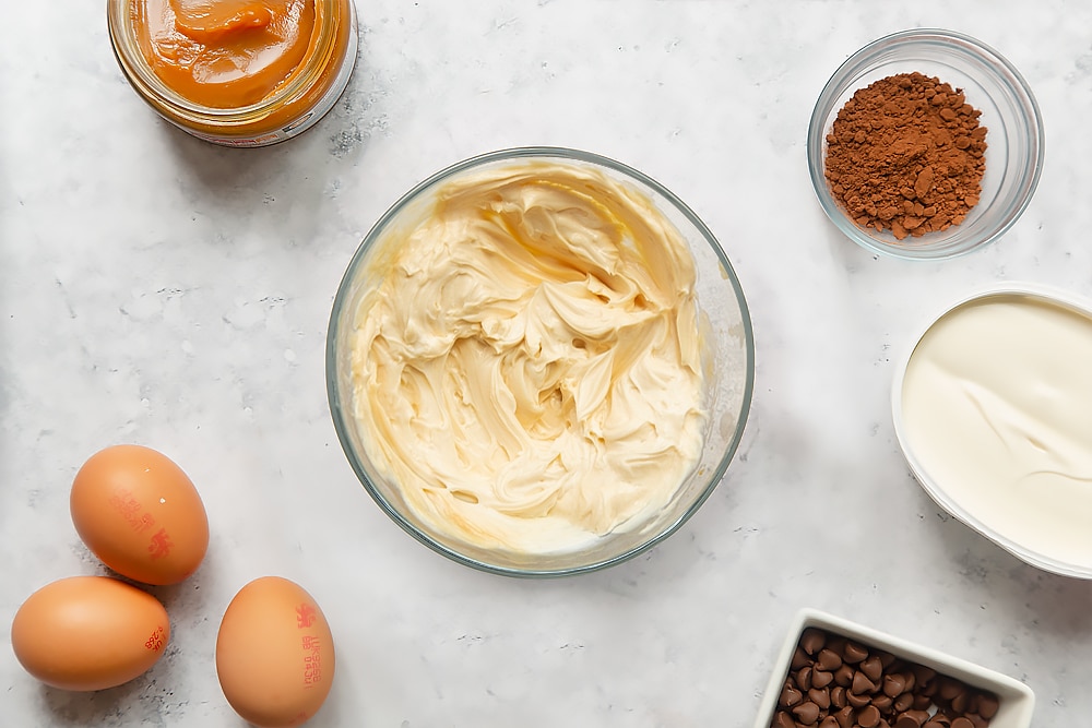 Salted caramel cream cheese frosting for the chocolate marble cake