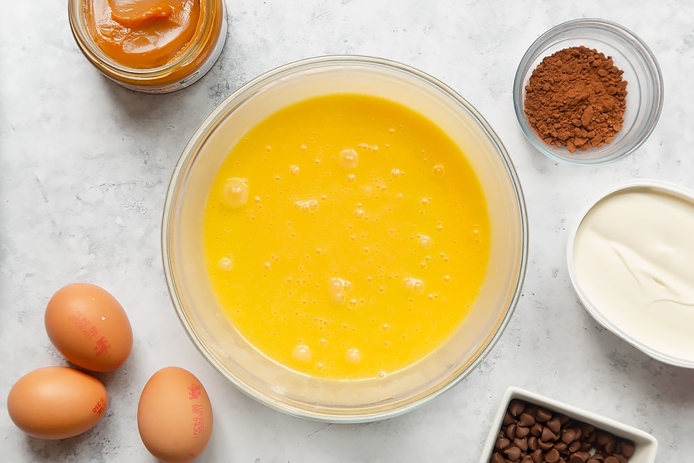 Making the cake mix for this chocolate marble cake