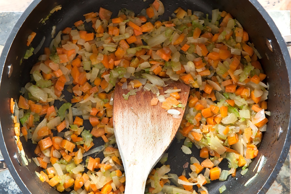 Finely chopped ingredients for your beef ragu linguine