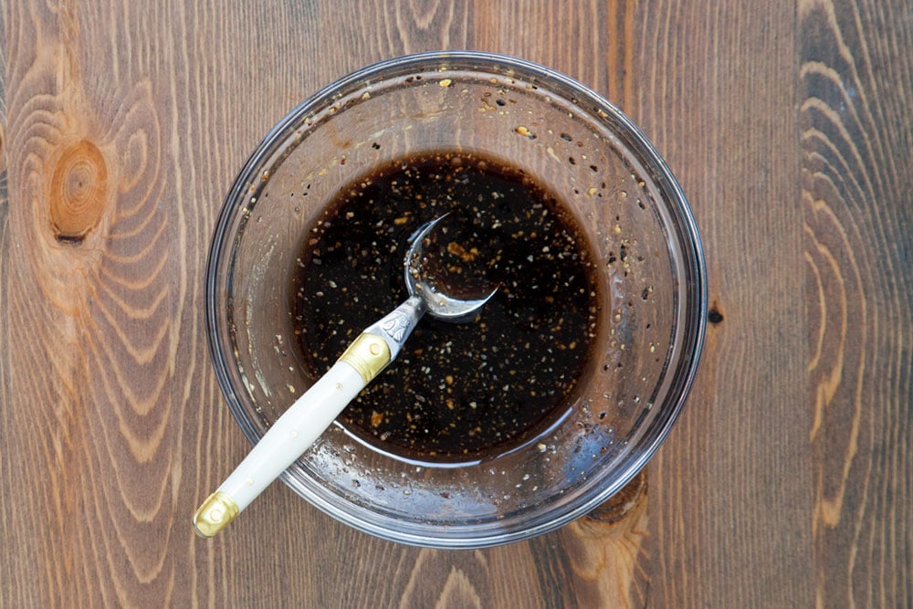 Homemade honey balsamic dressing in a bowl
