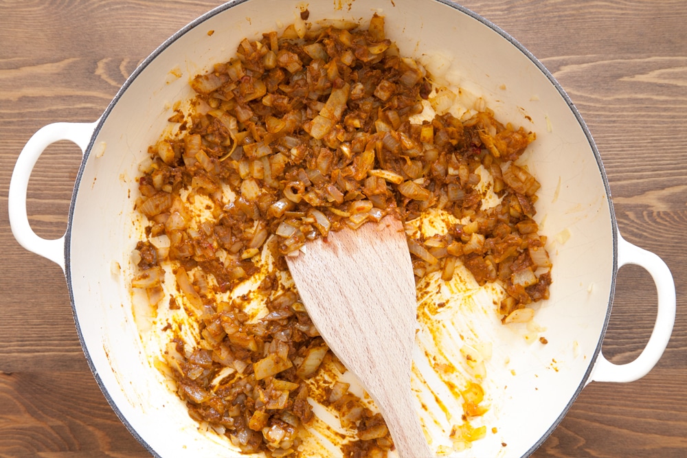 Cooking the mixture over a moderate heat