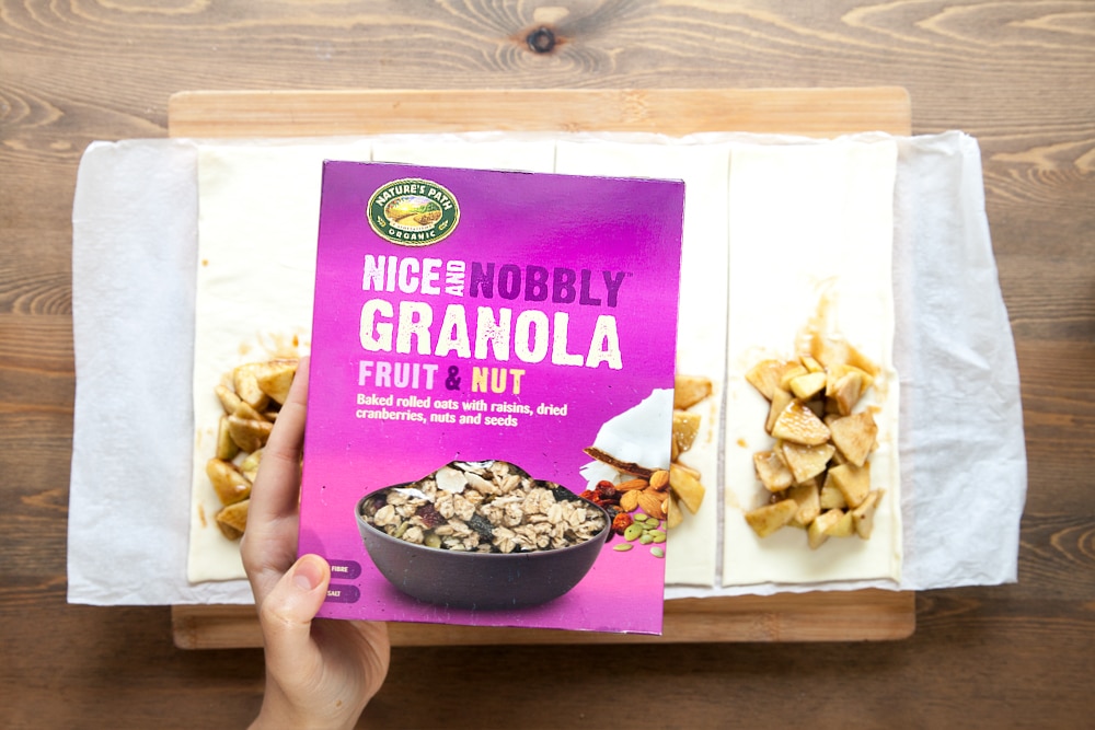These apple and granola puff parcels feature Nature's Path organic fruit and nut granola