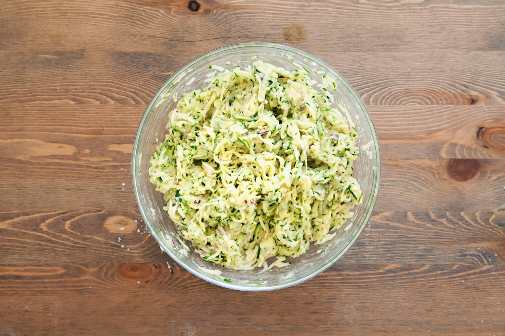 The spicy courgette latke mix, ready to fry