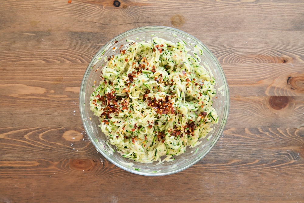 Add chilli flakes to the courgette latke mix