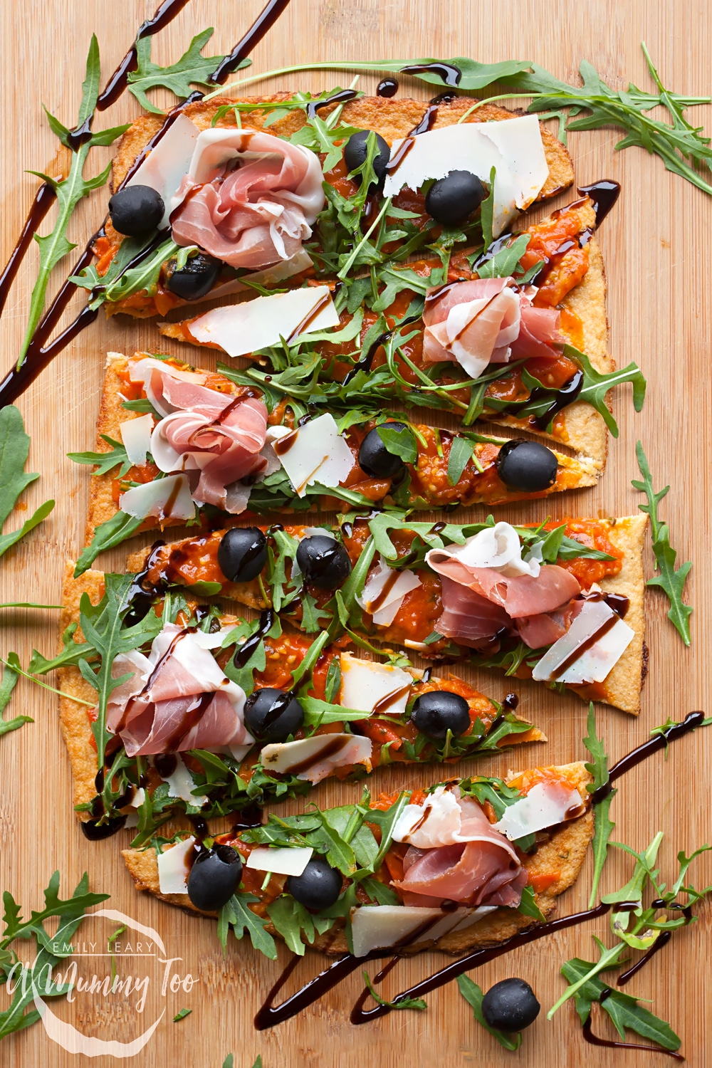 Drizzle balsamic glaze over your Grana Padano and Prosciutto di San Daniele cauliflower crust pizza to finish, serve and enjoy!