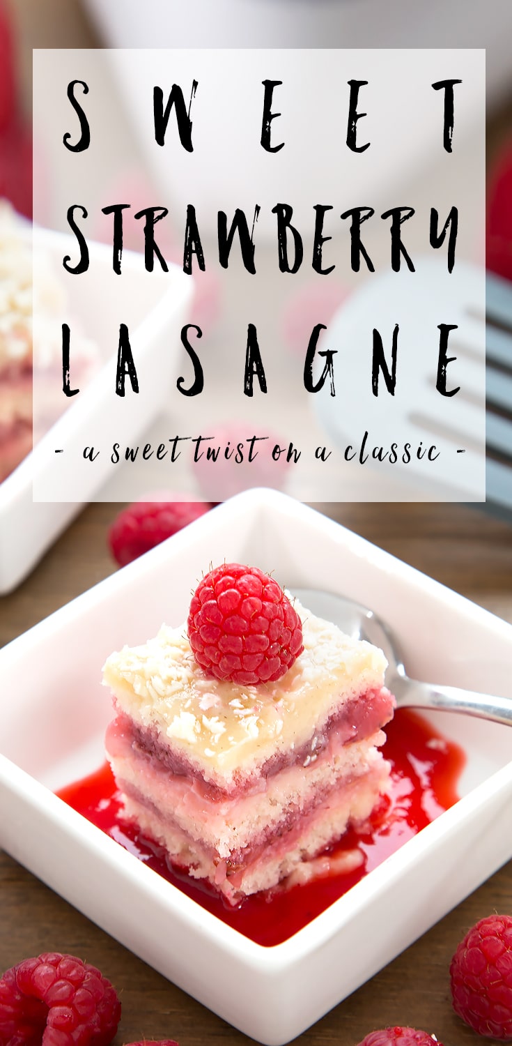 Strawberry lasagne - this sponge and custard layer cake is a deliciously sweet take on a classic! #recipe #cake #dessert