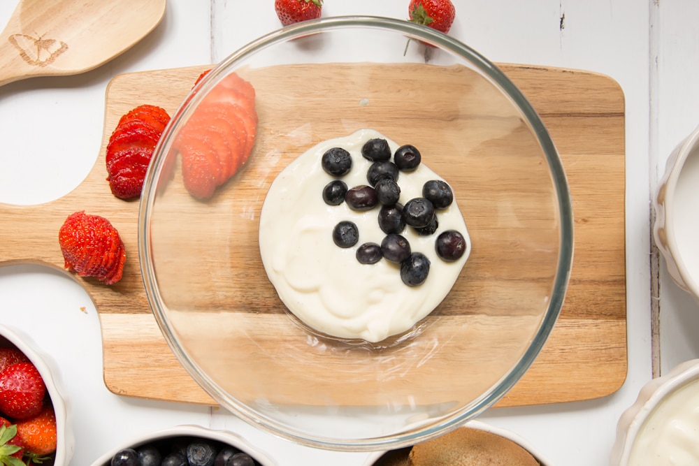 Mix yogurt and blueberries together in a bowl