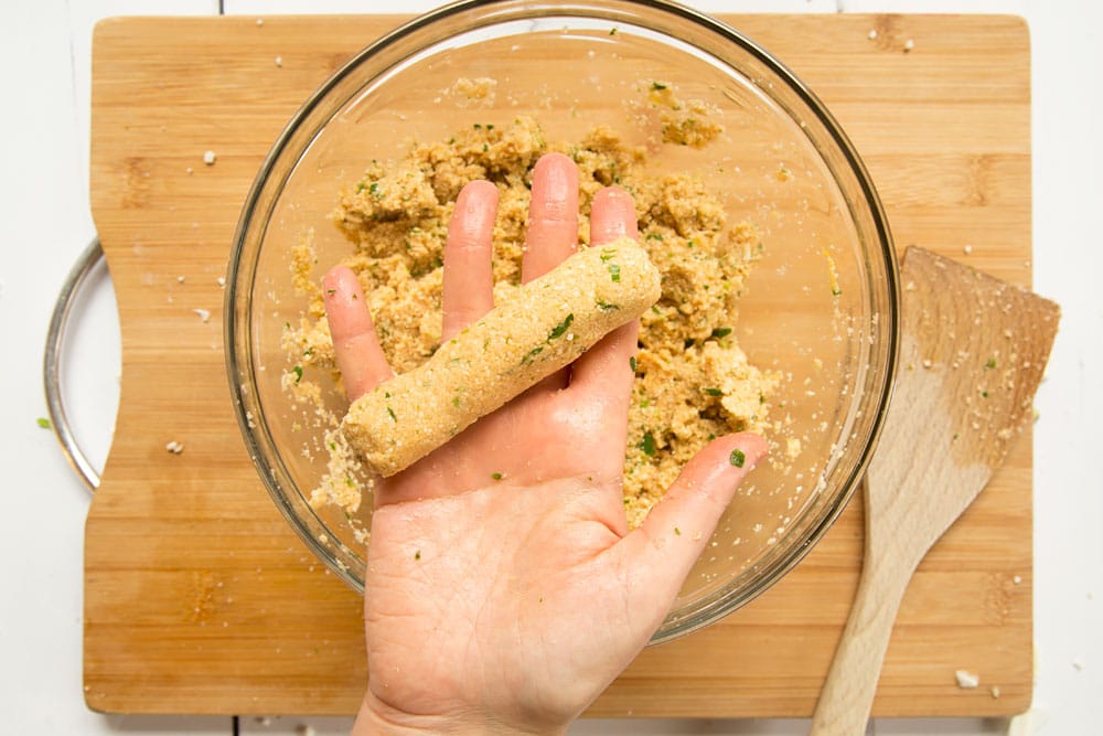 Preparing the no waste veggie sausages