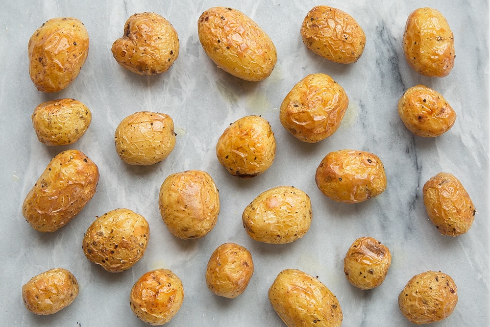 Mini baked potatoes, fresh from the oven