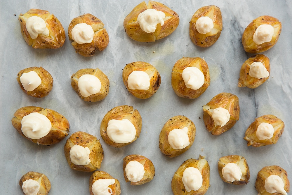 Mini baked potatoes with a Primula cheese filling