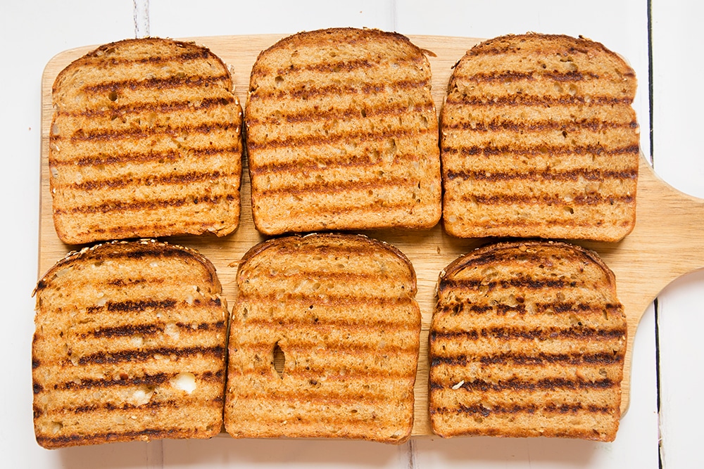 Toasted rye bread, the basis for this corned beef sandwich