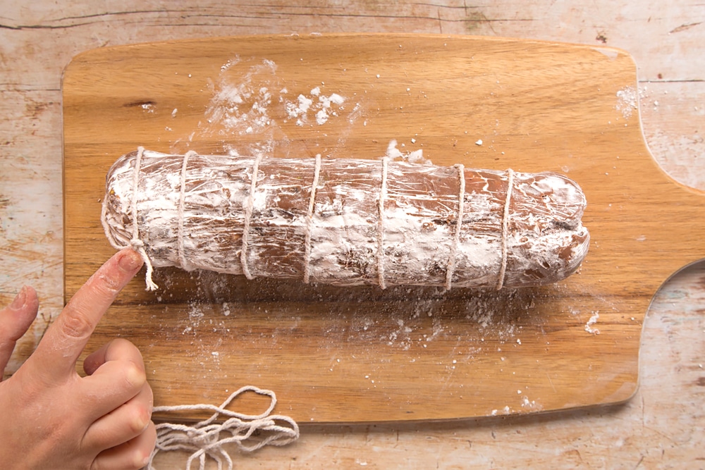 The Christmas spiced chocolate salami - almost finished and ready to serve