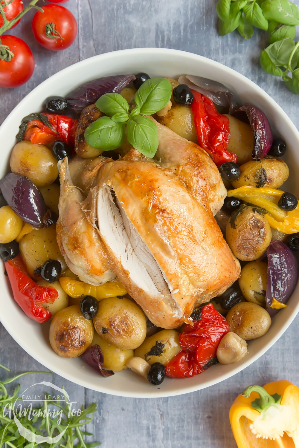 A deliciously healthier roast chicken with Mediterranean veg