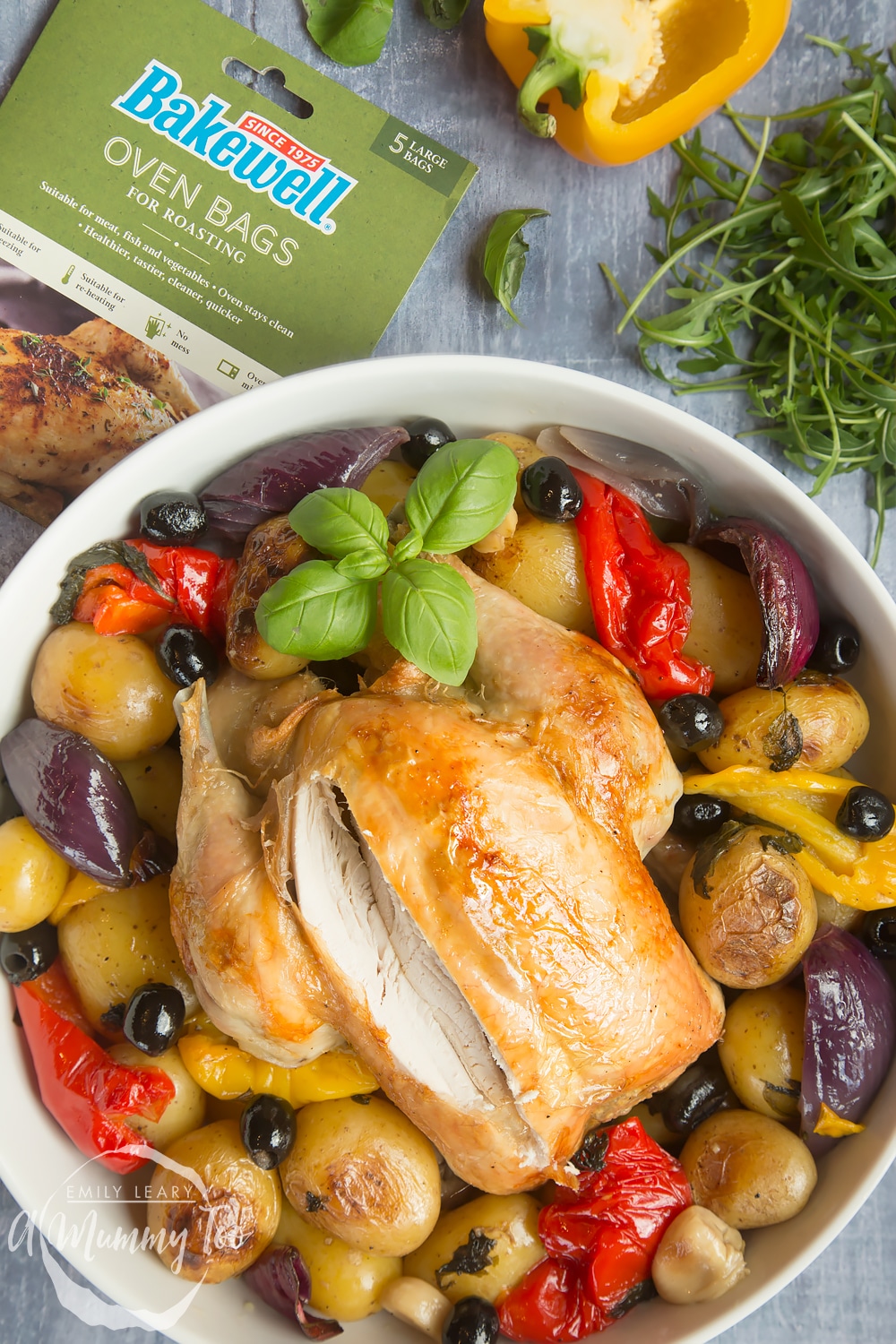 Healthier roast chicken, made using bakewell oven bags