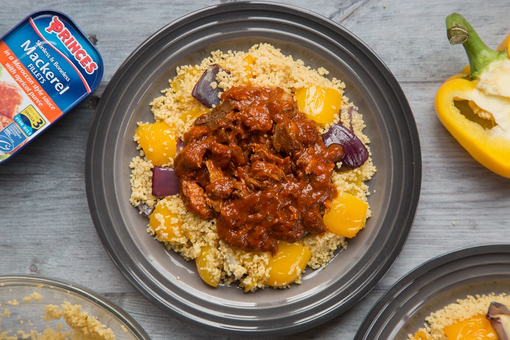 Top the couscous with Princes Mackerel Fillets in a Moroccan Style Sauce with Apricot Purée to create this delicious Moroccan-style mackerel vegetable couscous