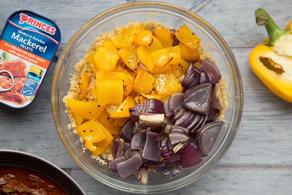 Couscous topped with roasted vegetables