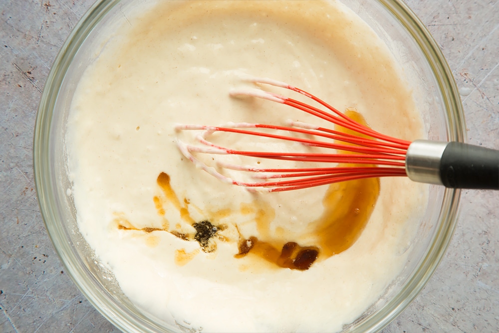 Maple syrup is added to the pancake mix