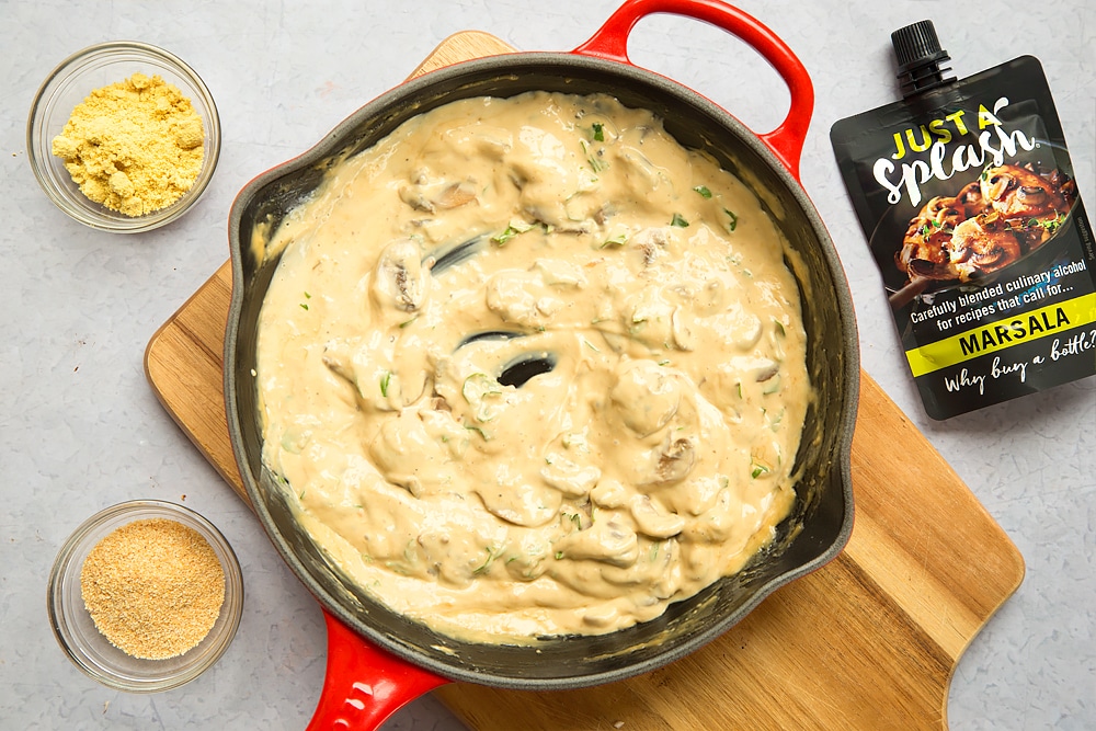 Creamy marsala mushrooms in a pan