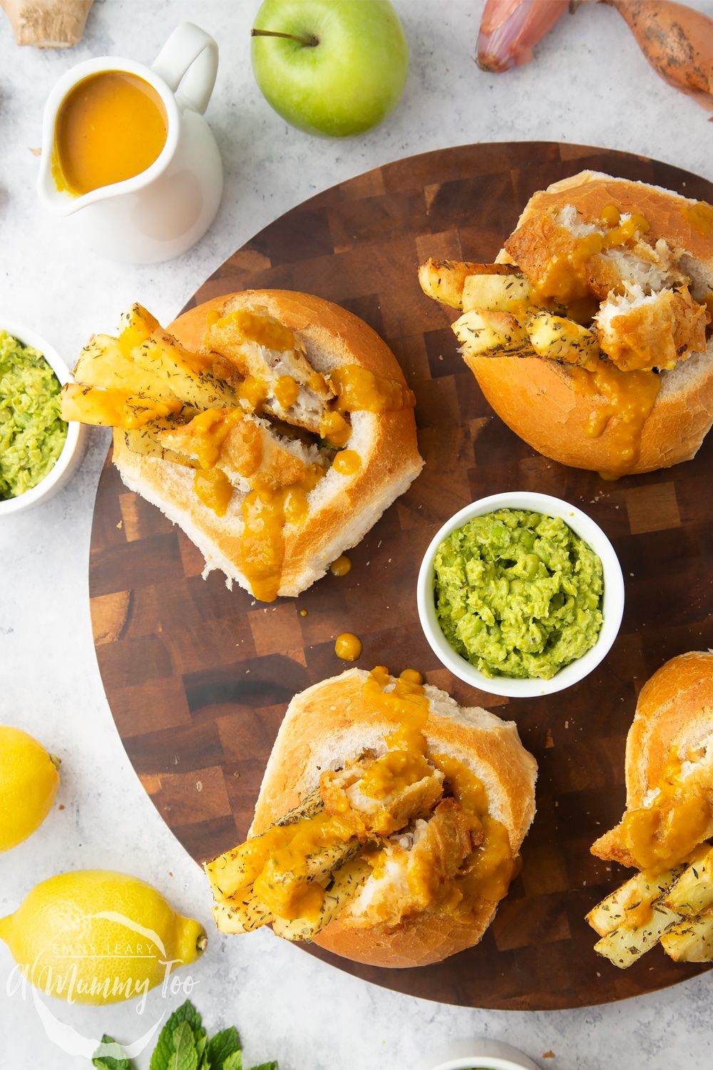 Drizzle curry sauce over your cod and chips crusty rolls and serve