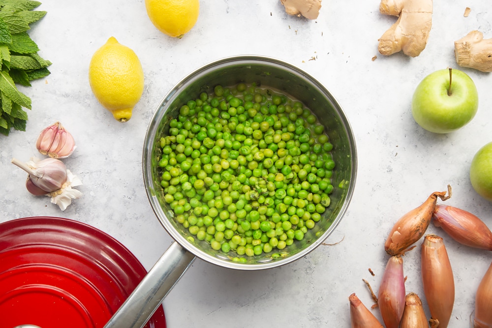 Making mushy peas to go with your cod and chips crusty rolls