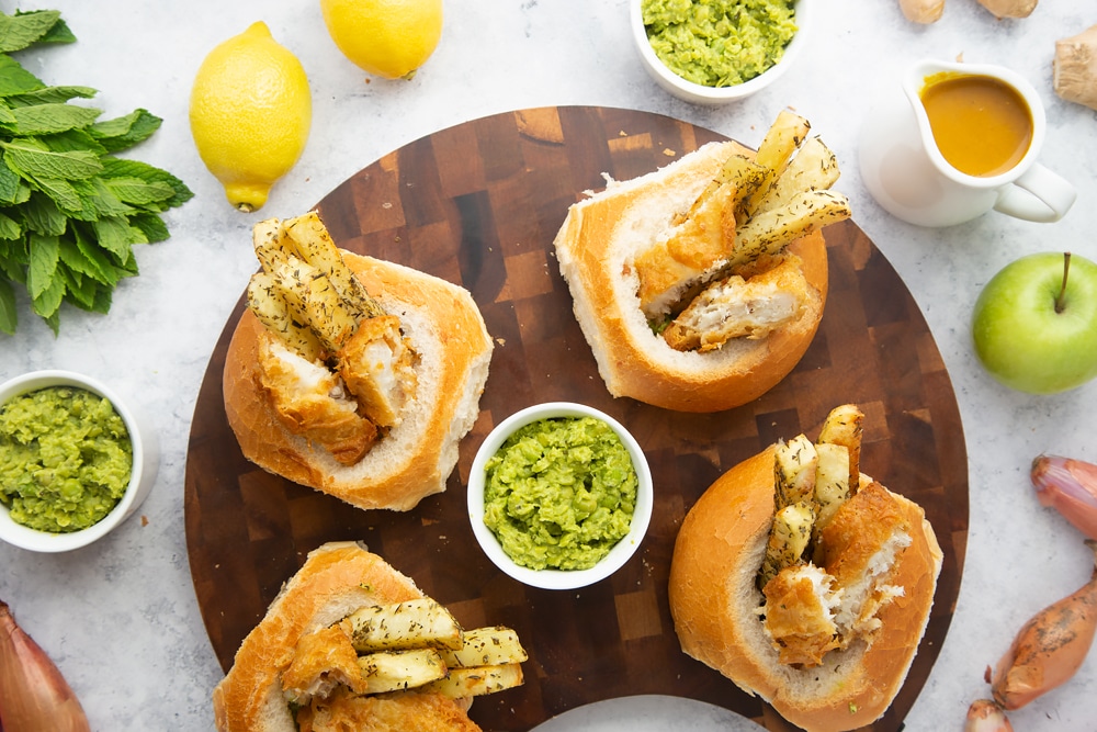 Add sliced fish to the crusty rolls