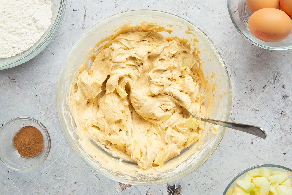 The finished apple, cinnamon and honey cake batter