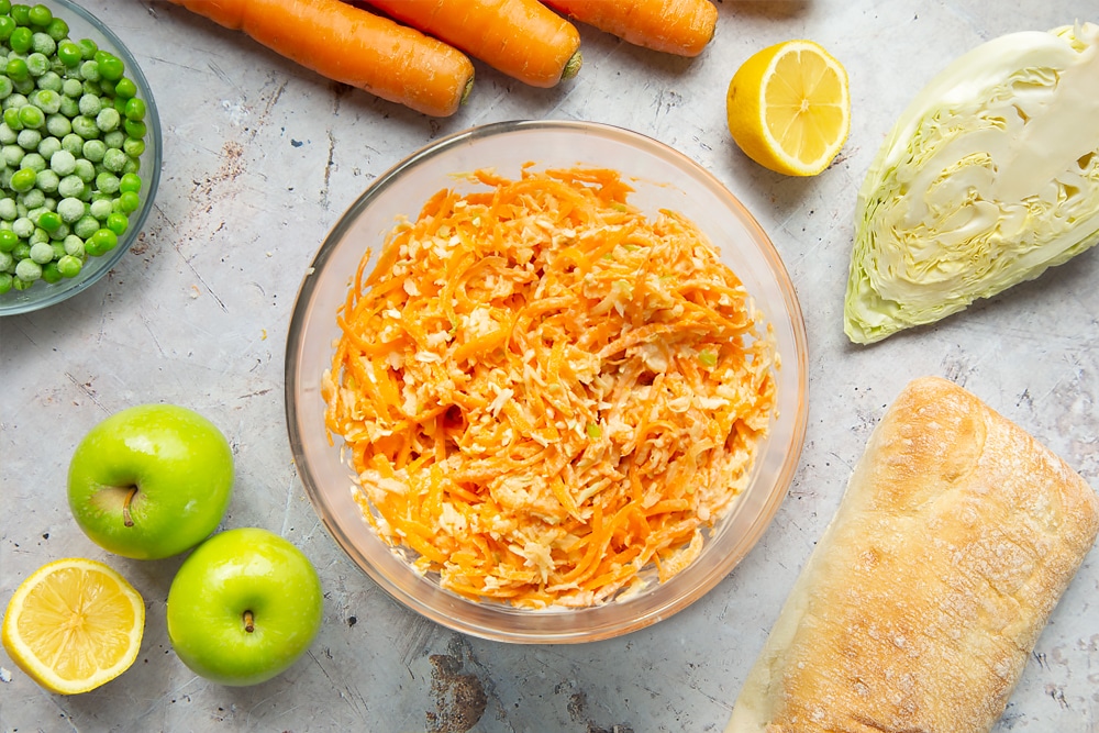Homemade coleslaw in a glass bowl