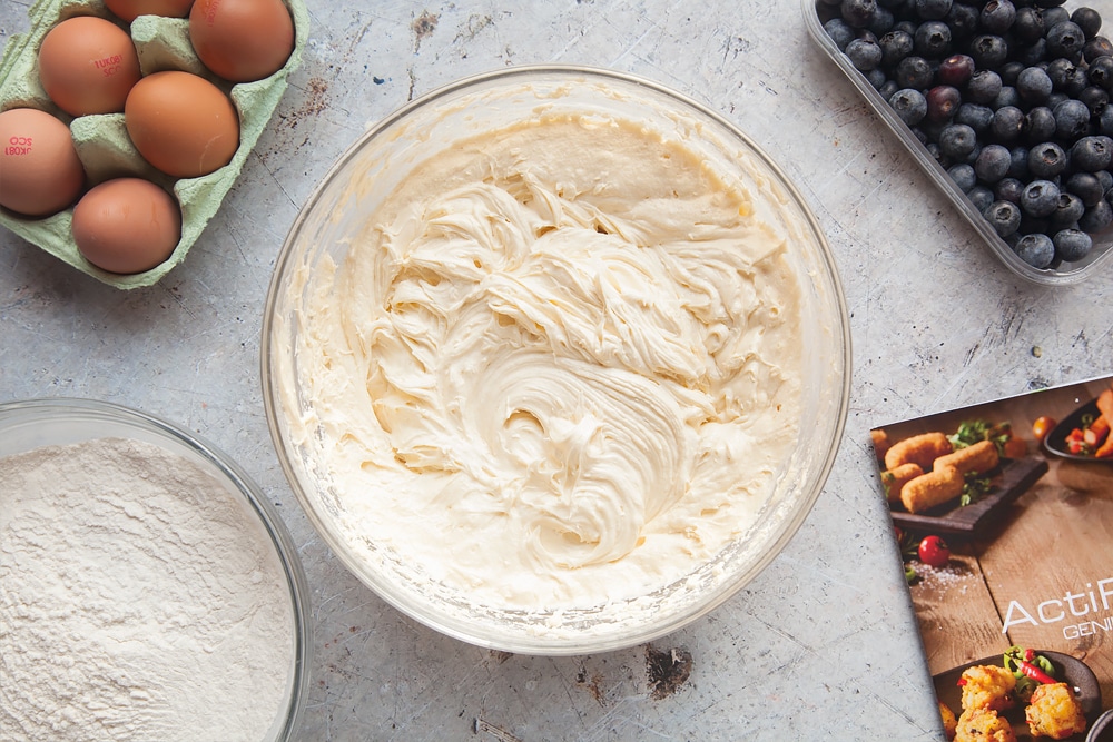 Mixing the ingredients together for the cake mixture