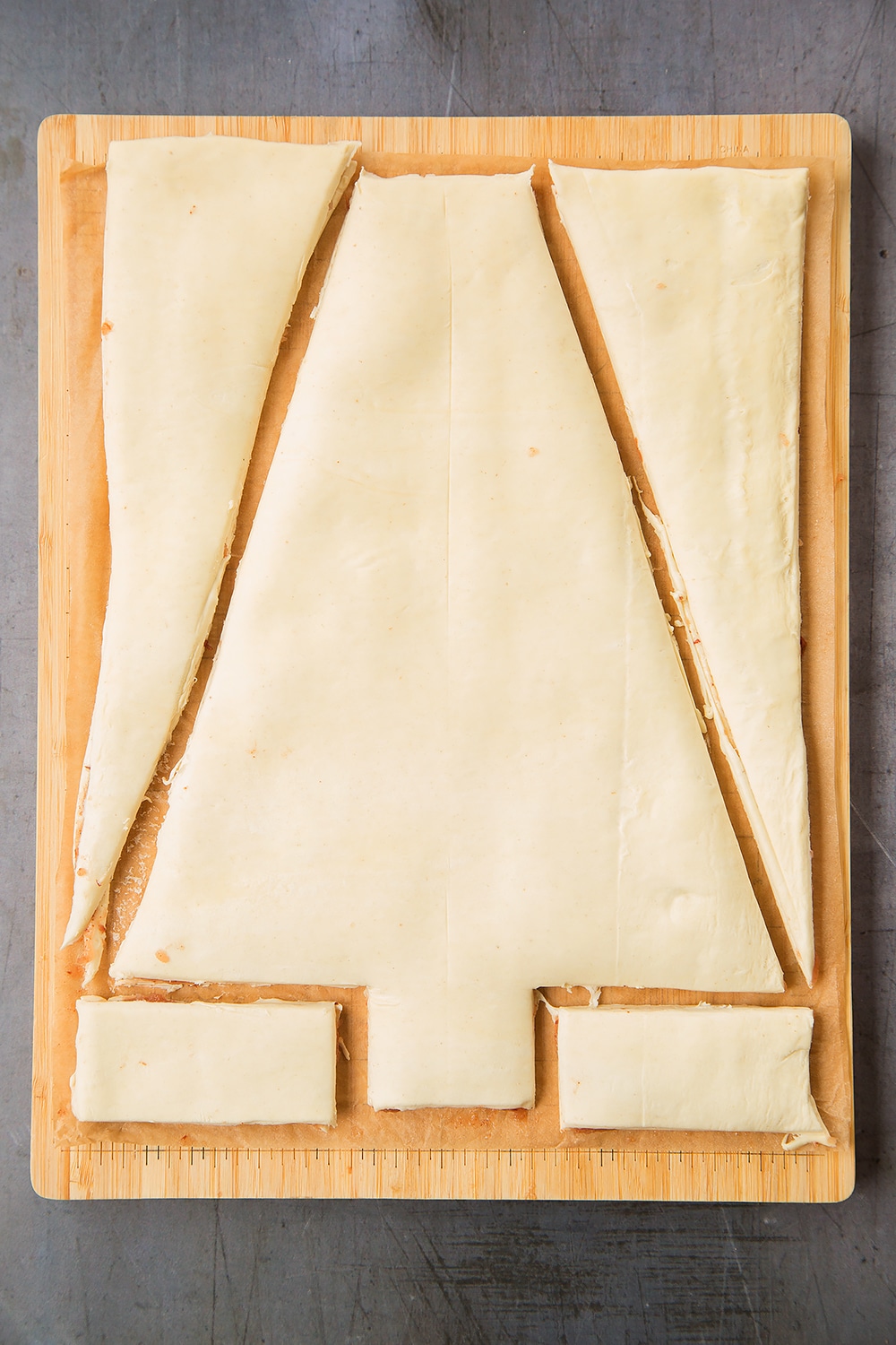 Cut a Christmas tree shape from your puff pastry