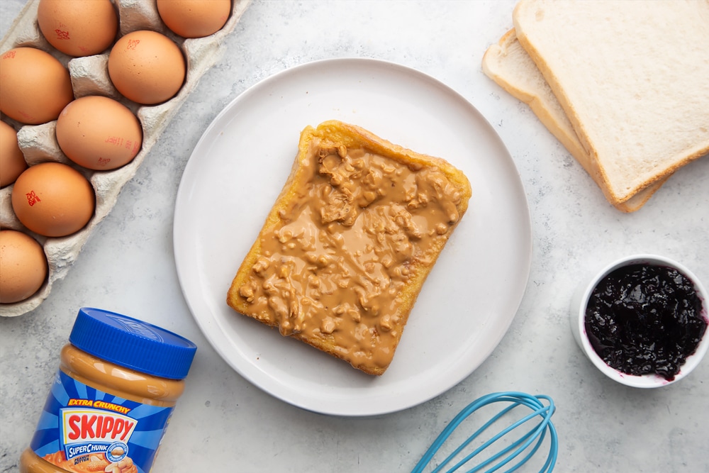 French Toast topped with peanut butter