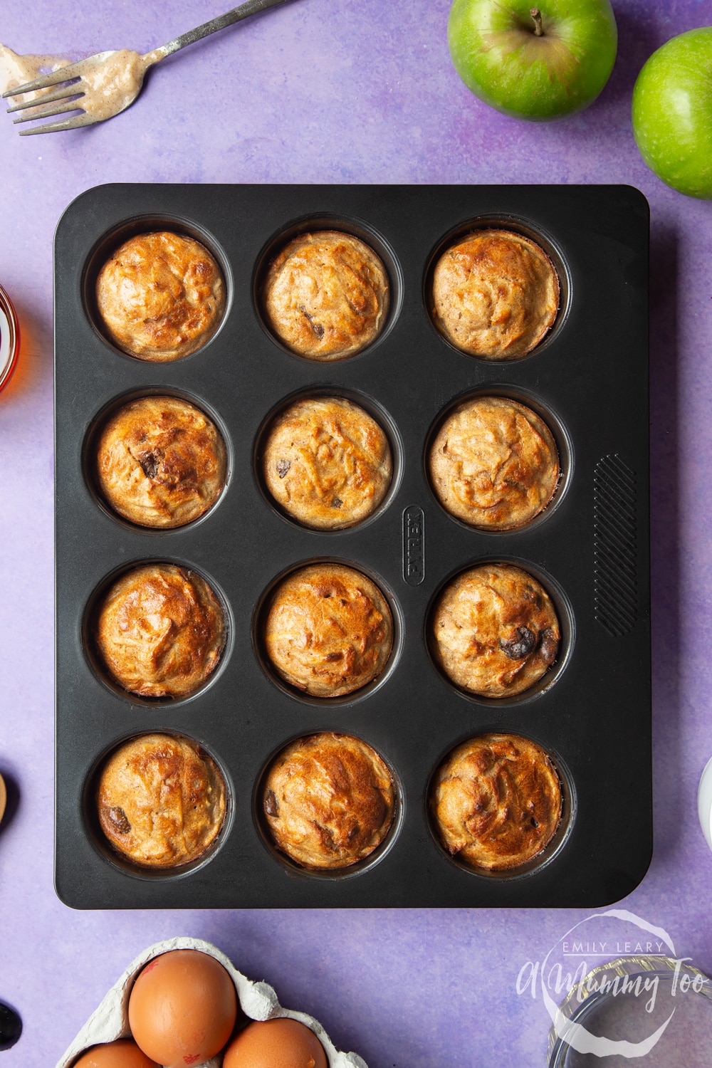 No junk apple and strawberry muffins - cooked in their muffin tray.