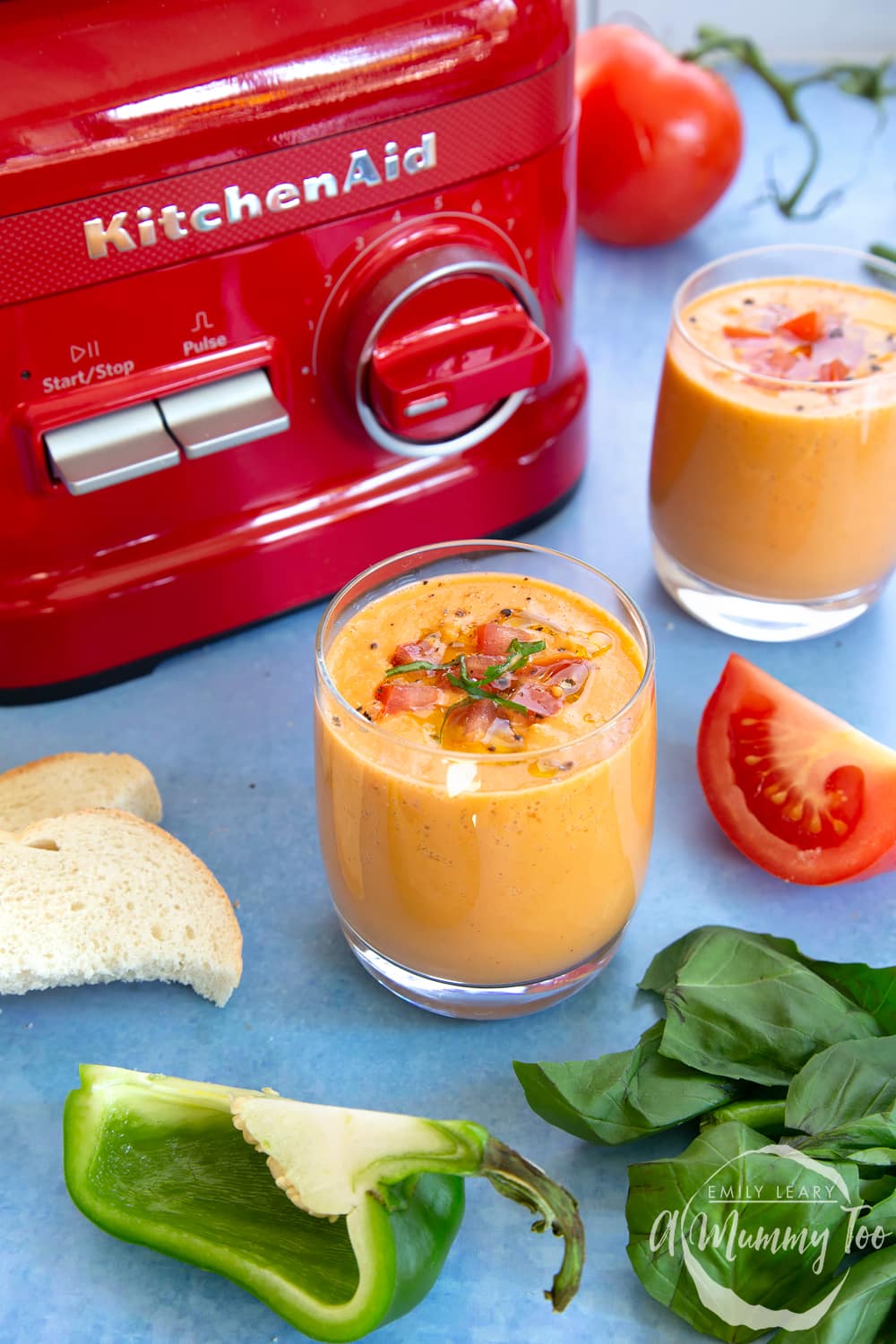 Finished vegan gazpacho served in a glass