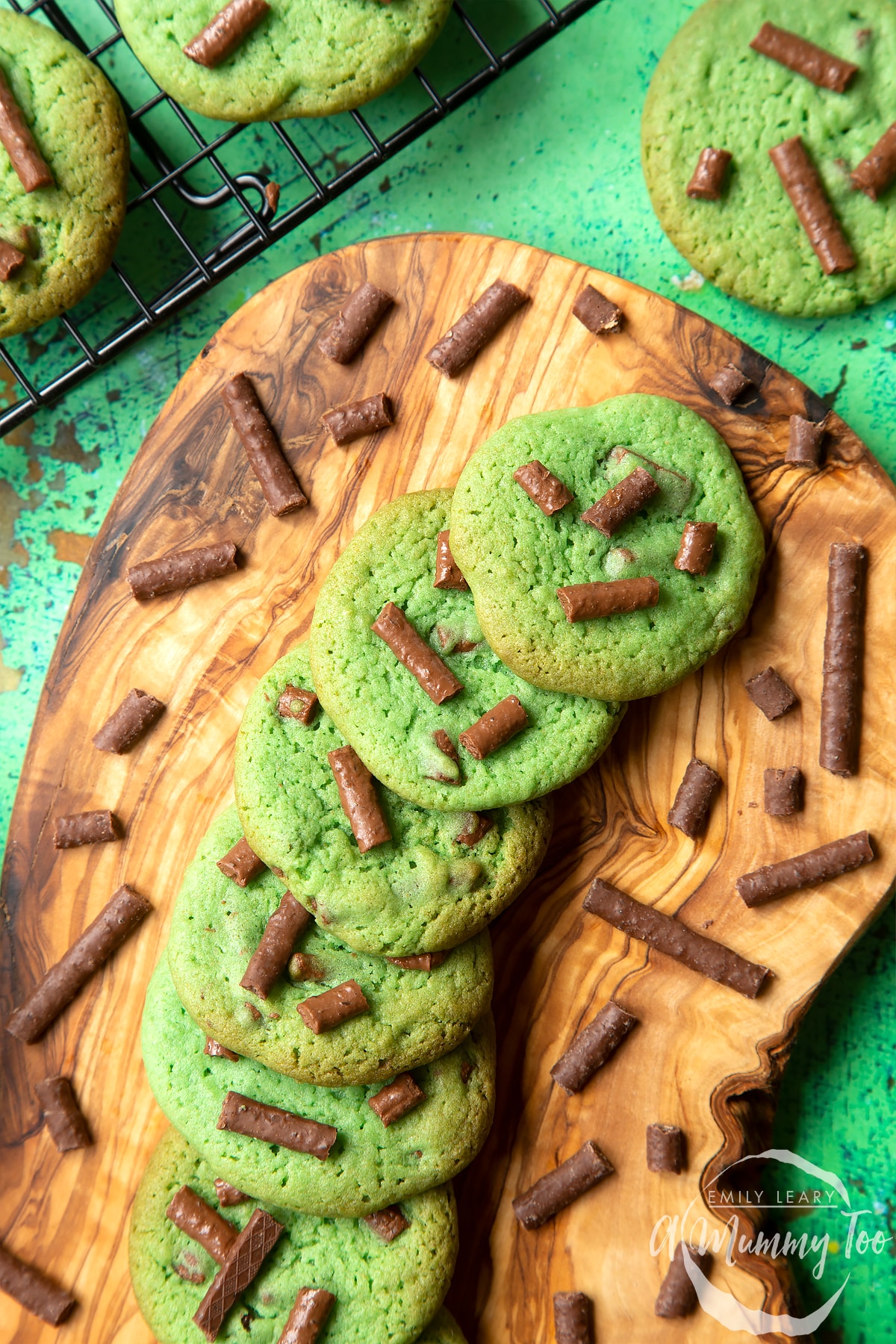 Close up of Matchmaker cookies arranged on a wooden board.