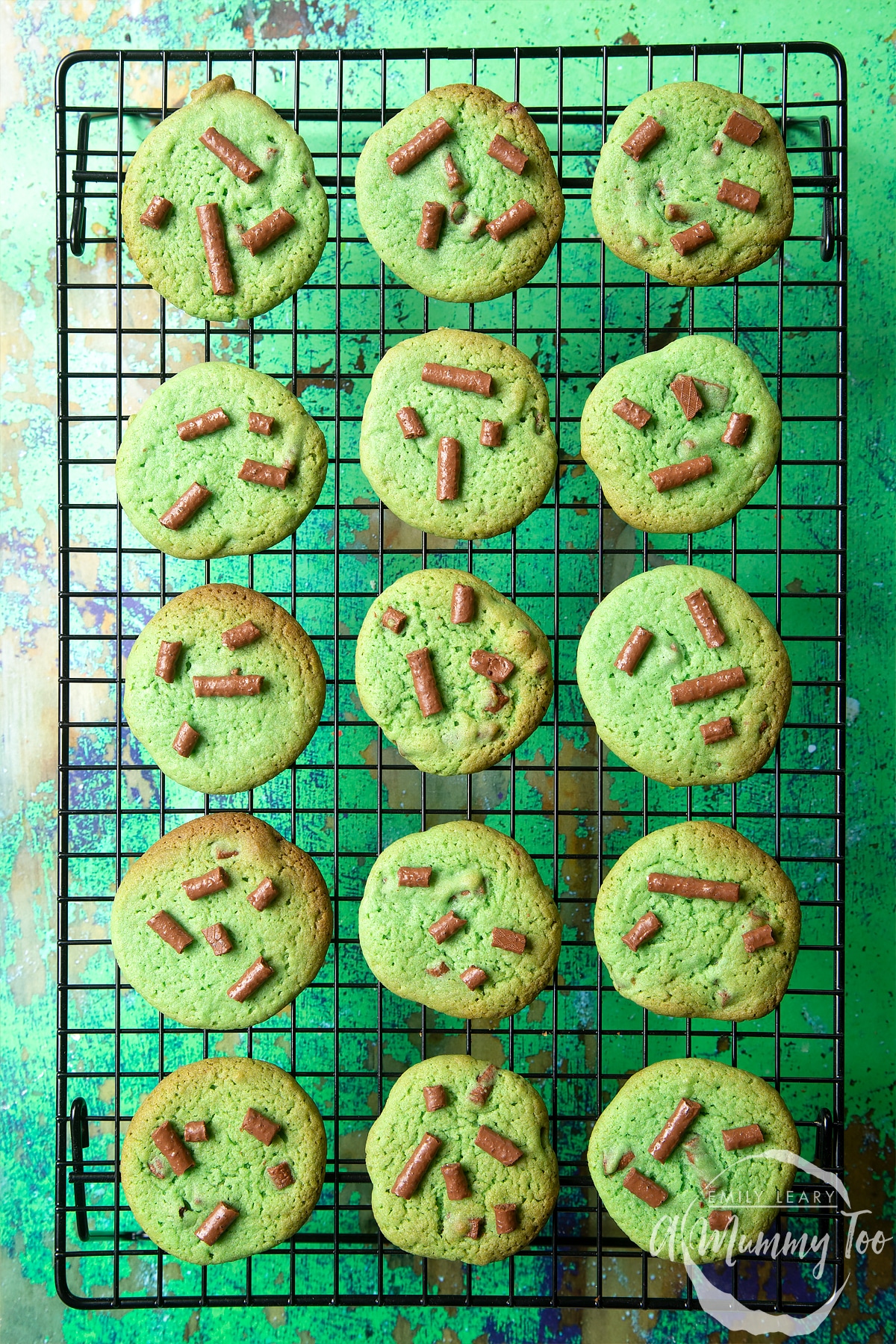 Matchmaker cookies cooling on a wire rack.