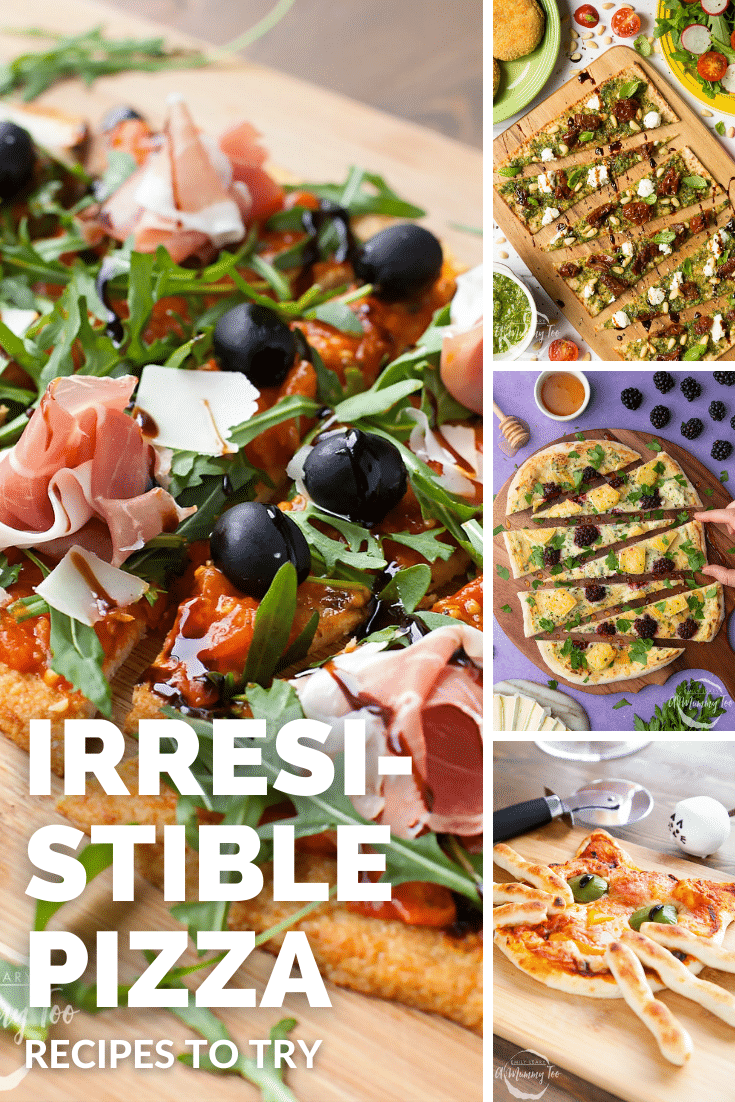 Combination of four images of different pizza recipes used to promote the pizza category page.