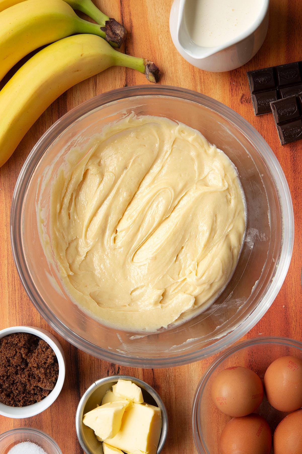 Clear bowl with the banoffee eclair mixture.