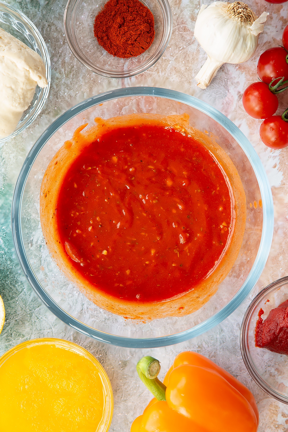 Smoky tomato marinade for the tofu skewers in a small bowl