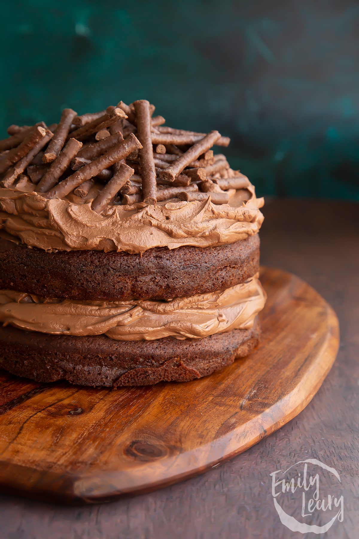 Mint chocolate Matchmaker cake on a wooden board.