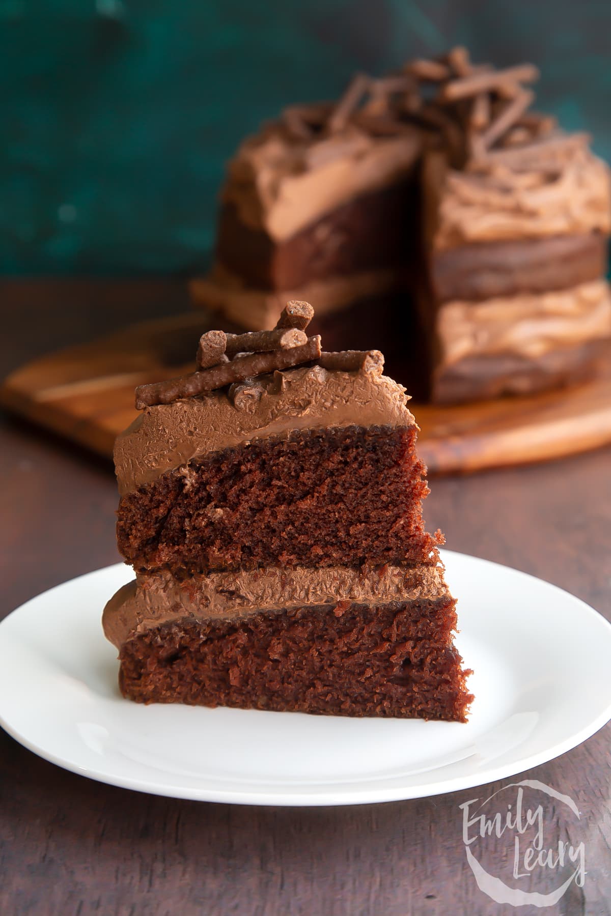 Slice of mint chocolate Matchmaker cake on a white plate.
