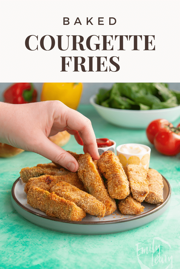 Pinterest image for baked courgette fries.