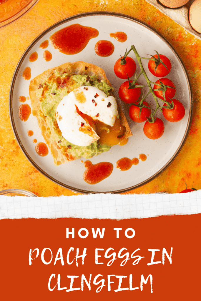 Pinterest image for the poached eggs in clingfilm.