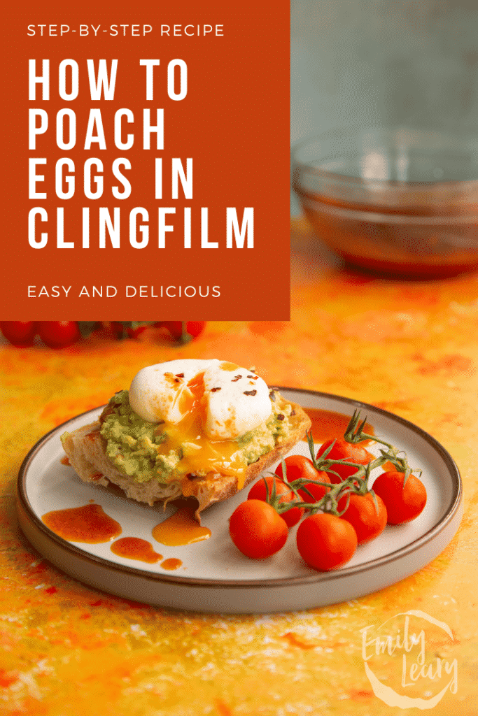 Pinterest image for the poached eggs in clingfilm.