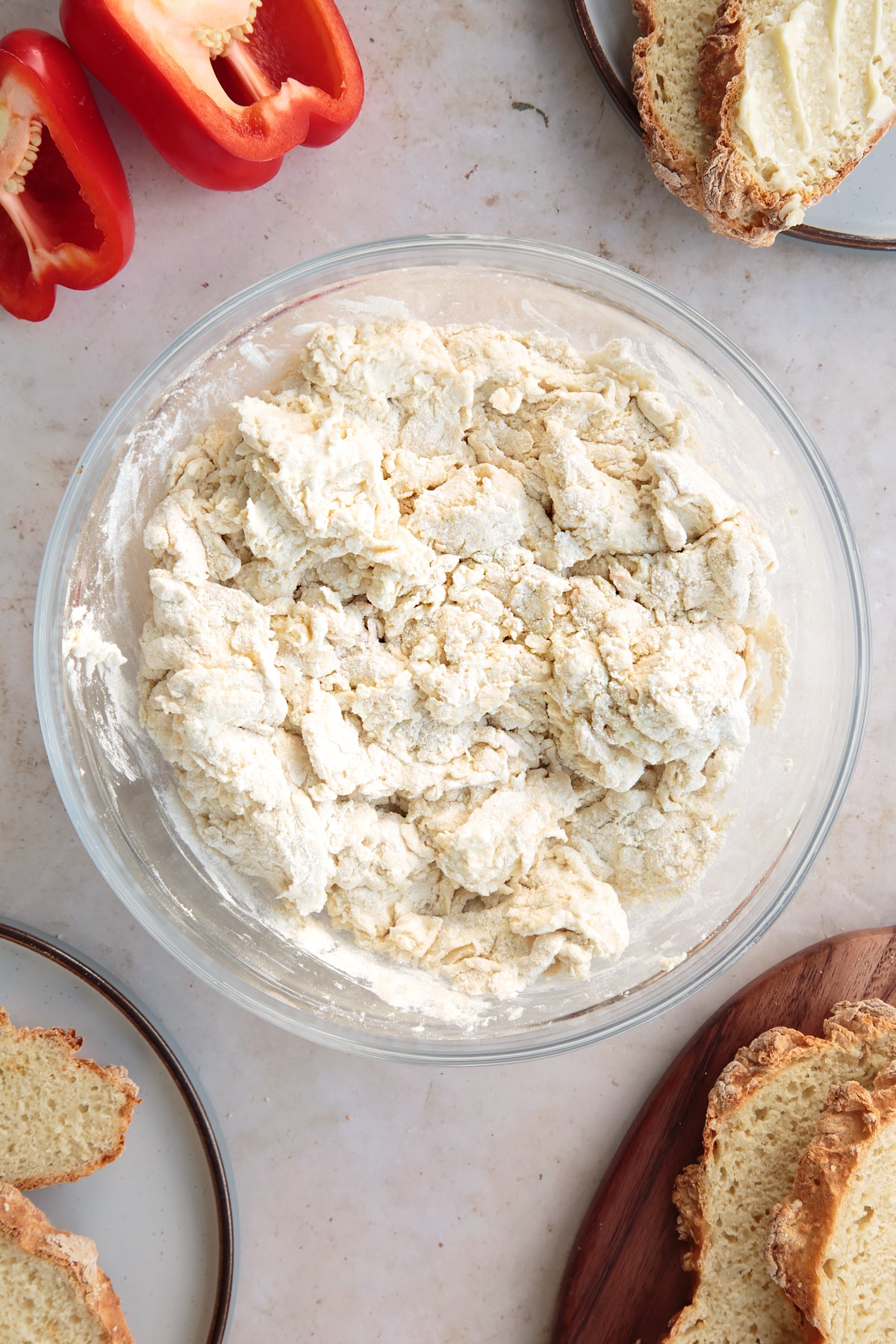 Mixing the white spelt soda bread ingredients together in a mixing bowl.