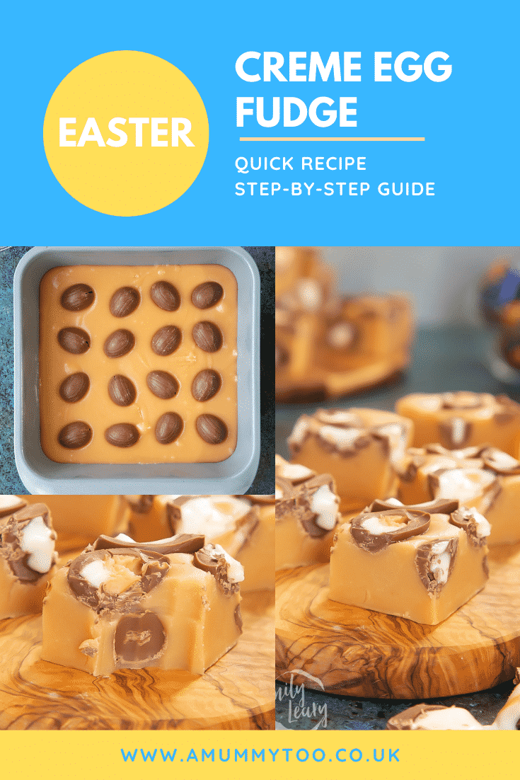 Pinterest image for the Easter Creme Egg fudge