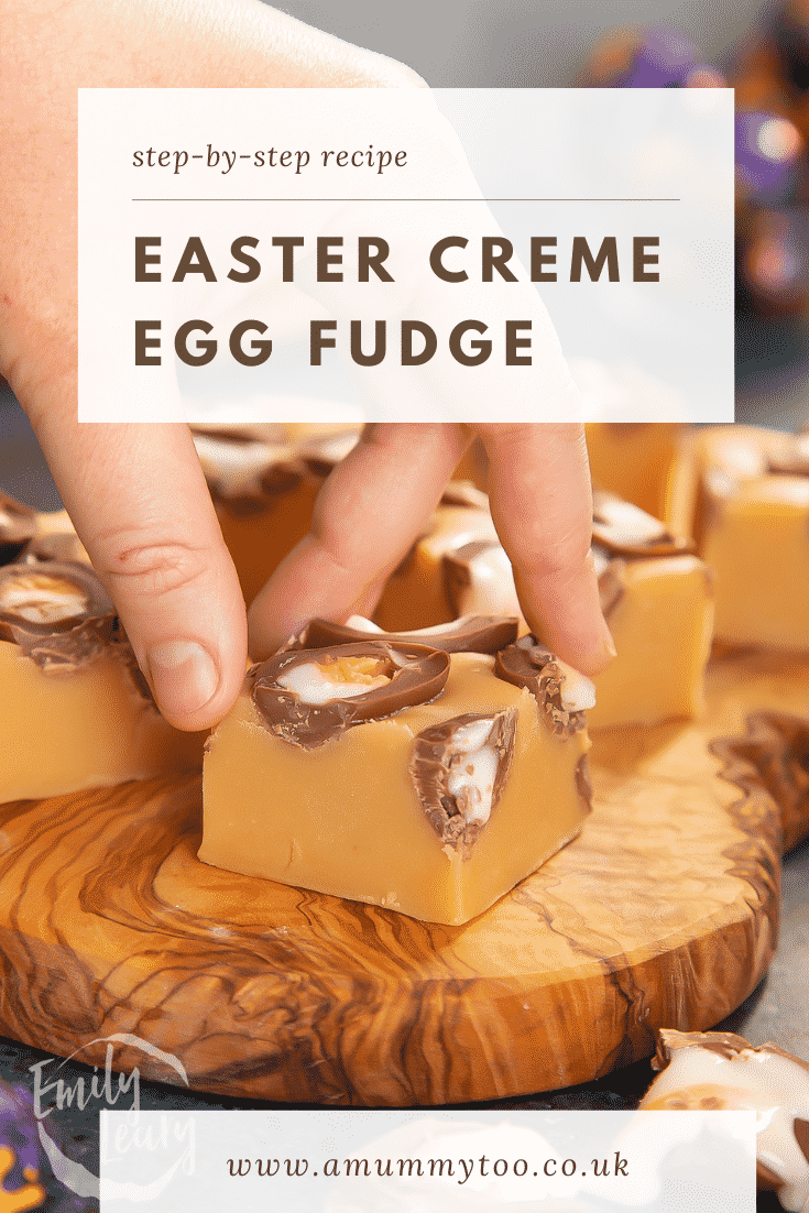 Pinterest image for the Easter Creme Egg fudge